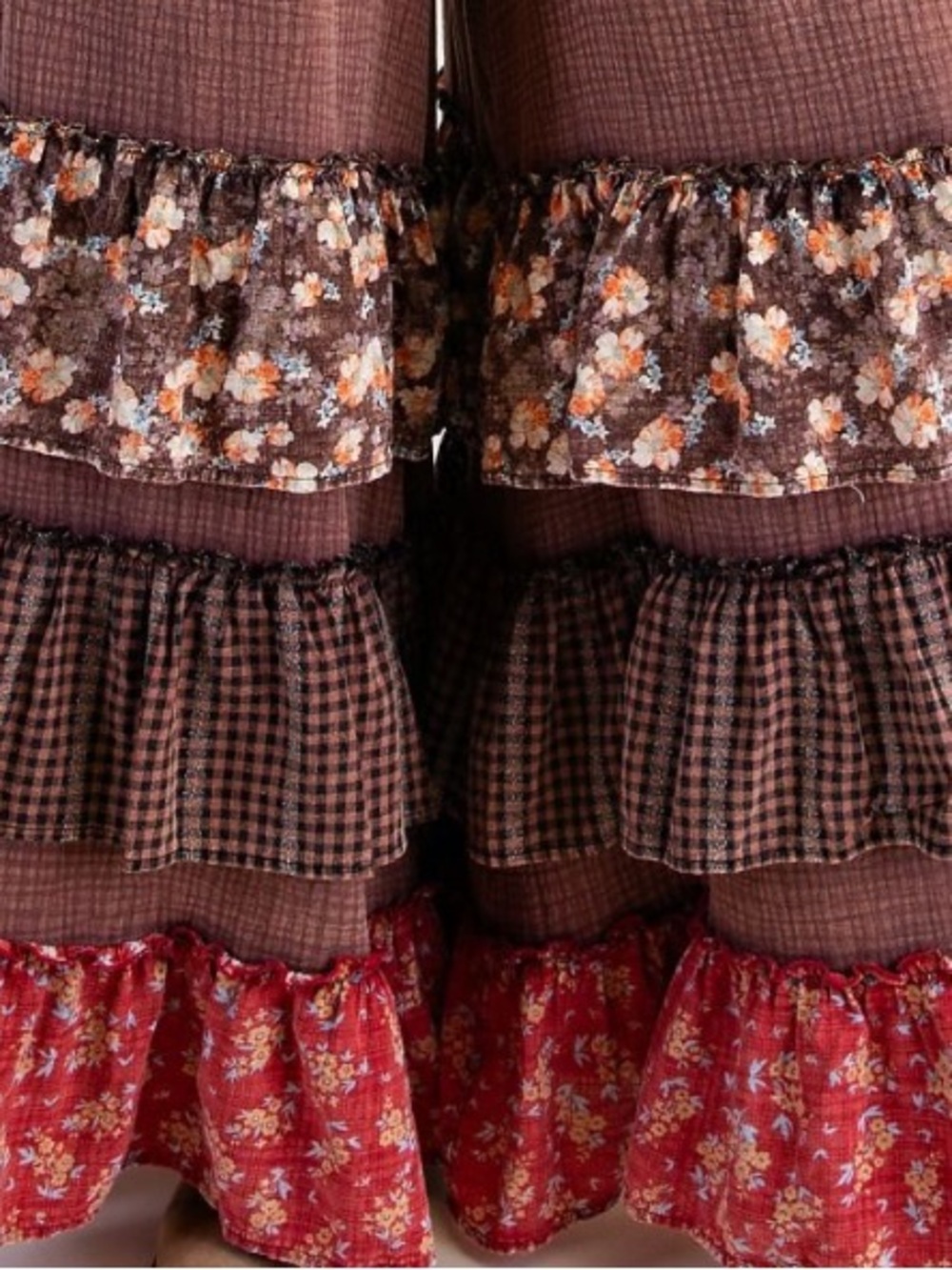 EF77–🤎 (SHIPPED)Boho Wide-Leg Ruffle Tiered Pants in Brown - Picture 4 of 4